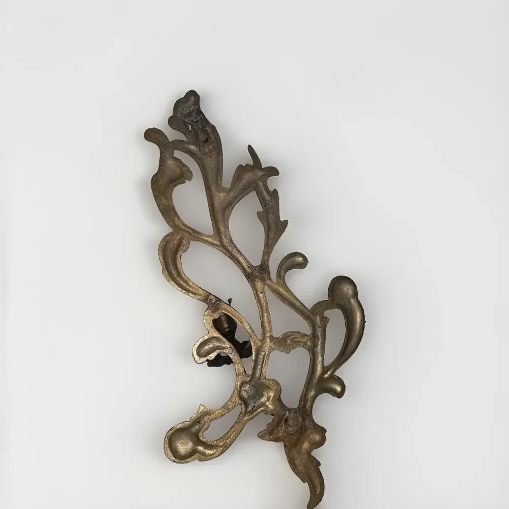Elegant Vintage Solid Brass Floral Wall Sconce Double Candle Holder Rococo 13”